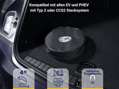 HELLA 8KE 358 255-001 Typ 2 Ladekabel 3.7KW für EV Elektroautos und Plug-in Hybrid - 1phasig - 16A -