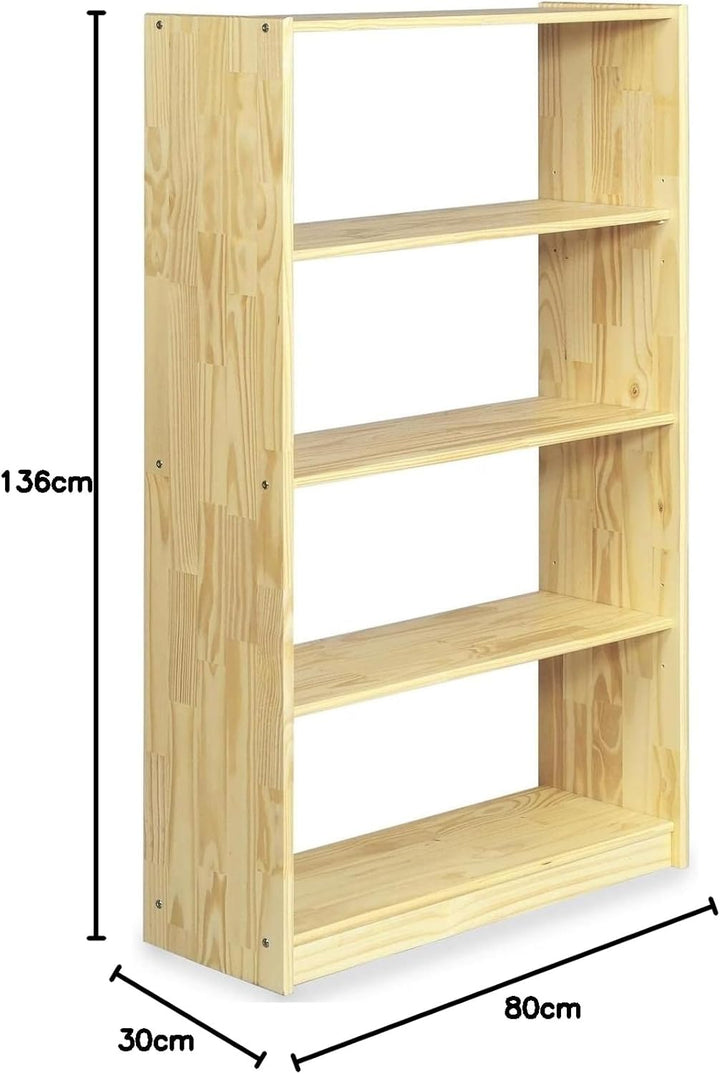 IDIMEX Standregal mit 5 Böden, praktisches Bücherregal aus massiver Kiefer in Natur, Schlichtes Büro