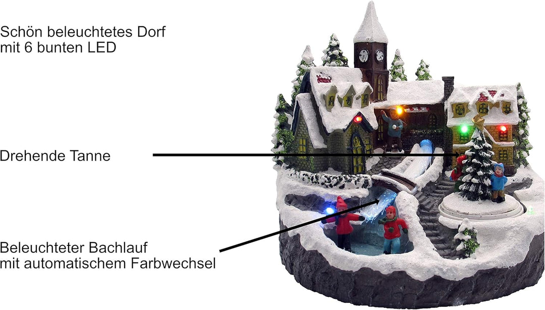 LED Winterdorf mit drehendem Element, Weihnachtsdeko mit bunter Beleuchtung, detailgetreu gefertigt,