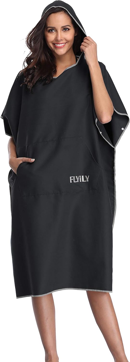 FLYILY Microfaser Surf Poncho Handtuch mit Kapuze Bademantel zum Schwimmen und Strand wechseln Einhe