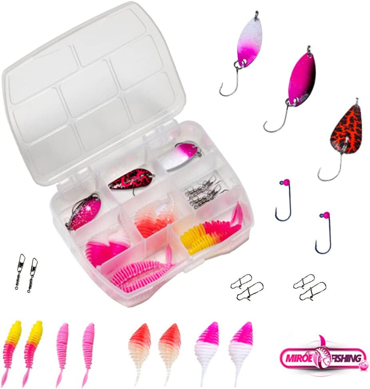 UL Forellenset Angelset Pink Edition. Sofort einsatzbereit ! 180cm UL Rute Girl Angelrolle Expert500