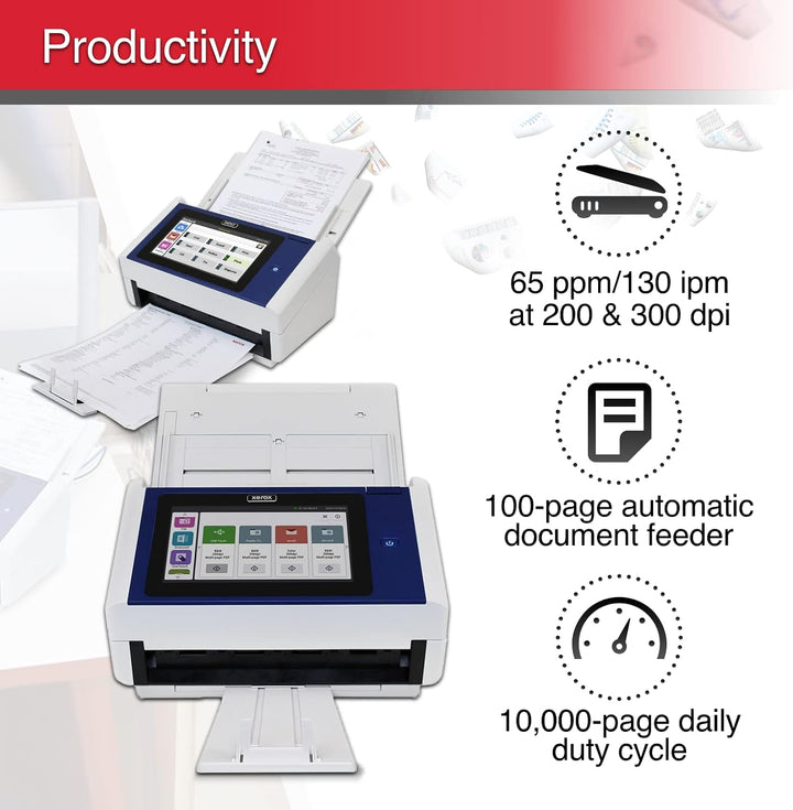 Xerox N60w Pro Scanner, USB Duplex Office Dokumentenscanner für PC, 8 Zoll Touchscreen, 65 PPM, 100