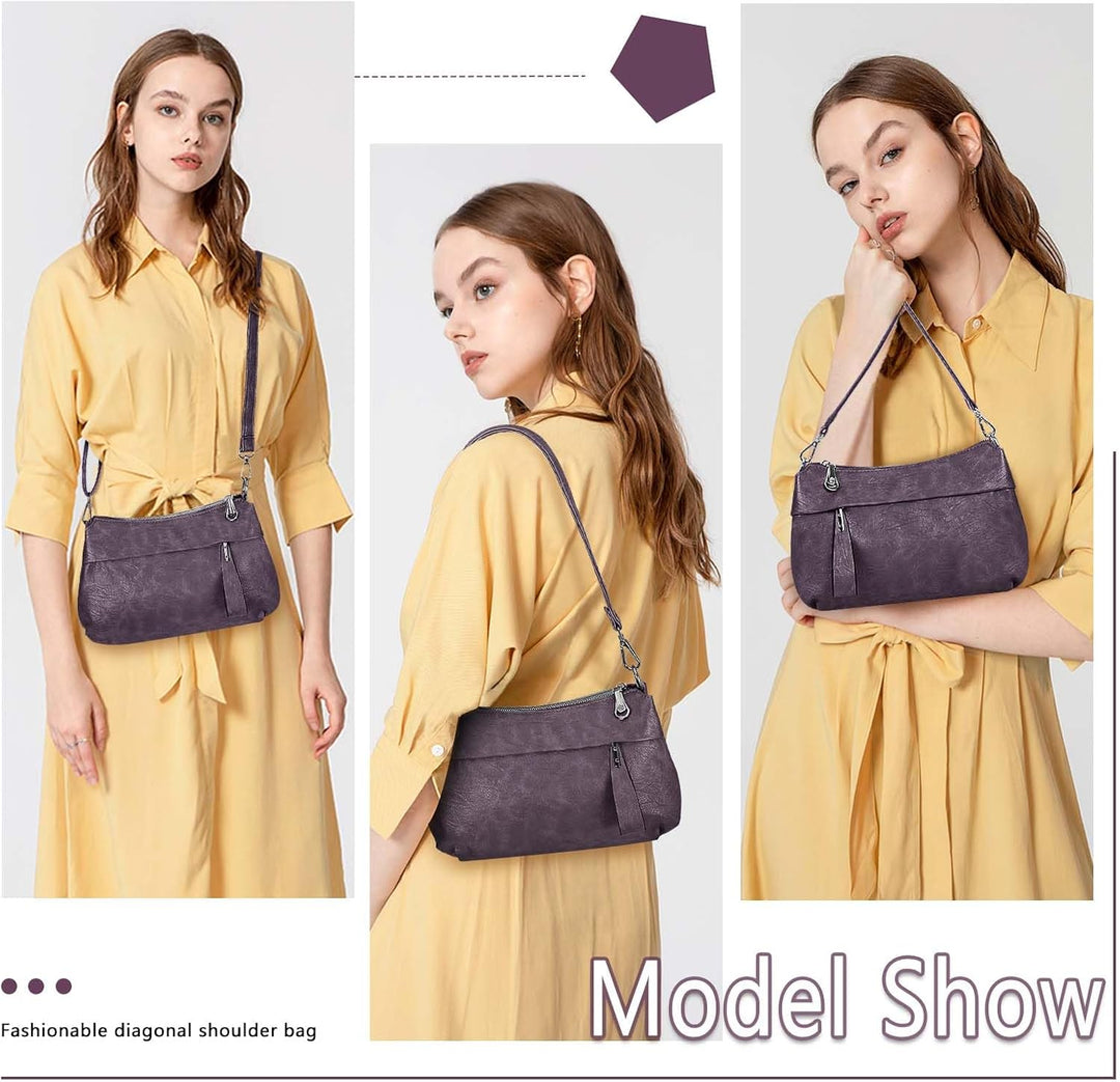 HUA ANGEL Mittelgross Handtasche Damen UmhäNgetasche Echt Leder Mit Mehreren Fächer Für Handy Und Po