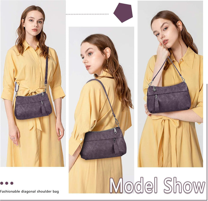 HUA ANGEL Mittelgross Handtasche Damen UmhäNgetasche Echt Leder Mit Mehreren Fächer Für Handy Und Po