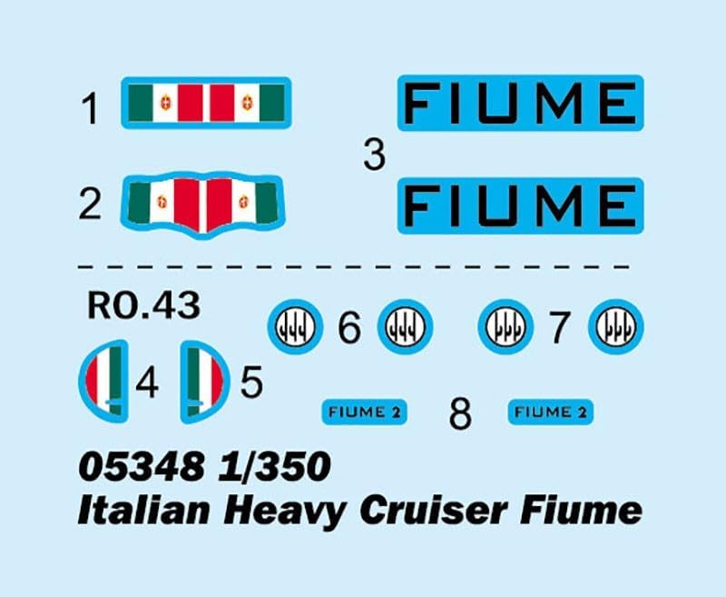 Trumpeter 005348 1/350 RN Fiume Modellbausatz, verschieden, 522.3mm Length,63.1mm Diameter