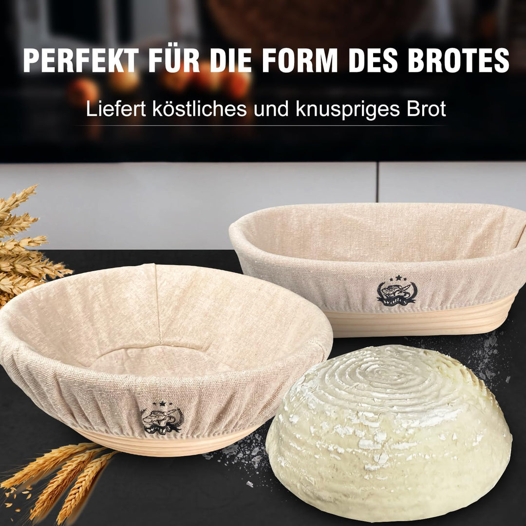 Walfos® Gärkorb Oval Banneton Gärkörbe zum Brotbacken Set, inklusive 100% natürlichem Rattan, Pinsel