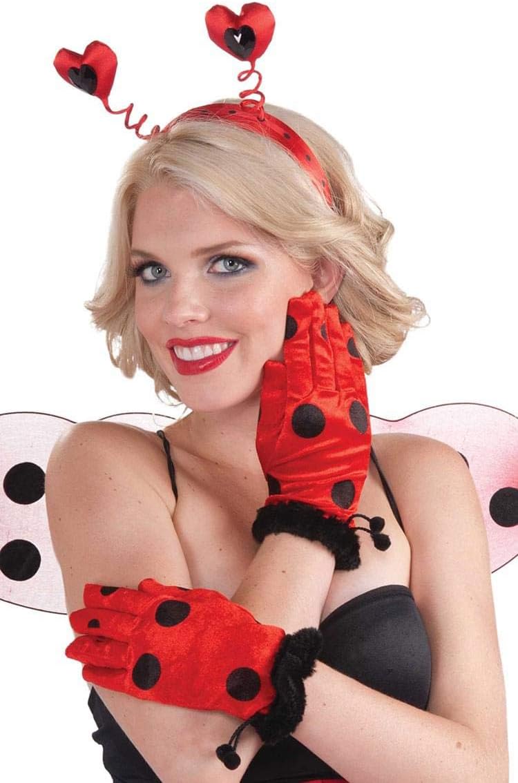 Red & Black Polka Dot Lady Bug Short Gloves Costume Accessory