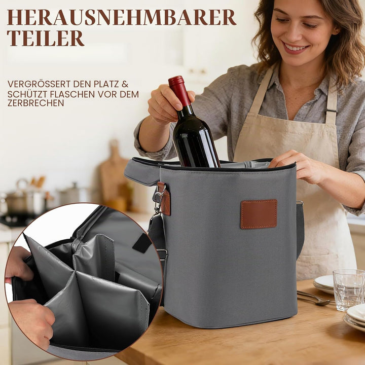 Kühltasche für 4 Flasche, Flaschenkühler für Unterwegs, Flaschentasche Isolierter Weintasche Biertas