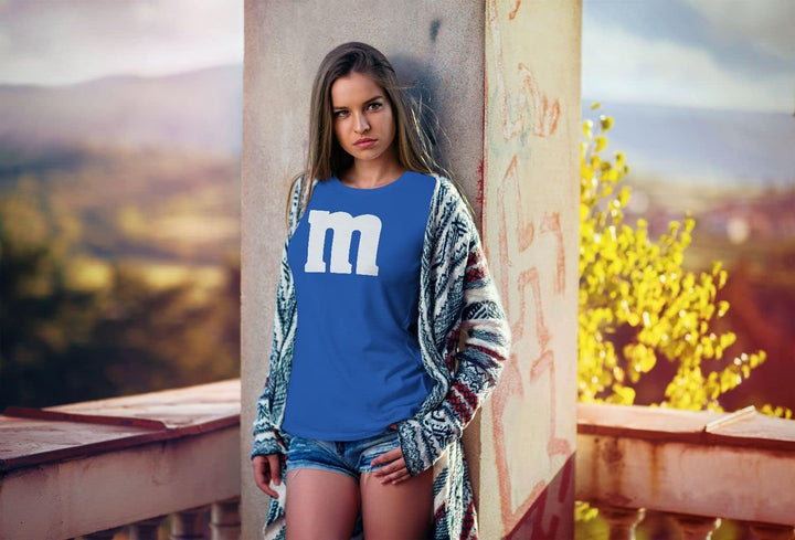 Damen T-Shirt Gruppen-Kostüm M Aufdruck Kostüm Fasching Karneval Verkleidung, Blau