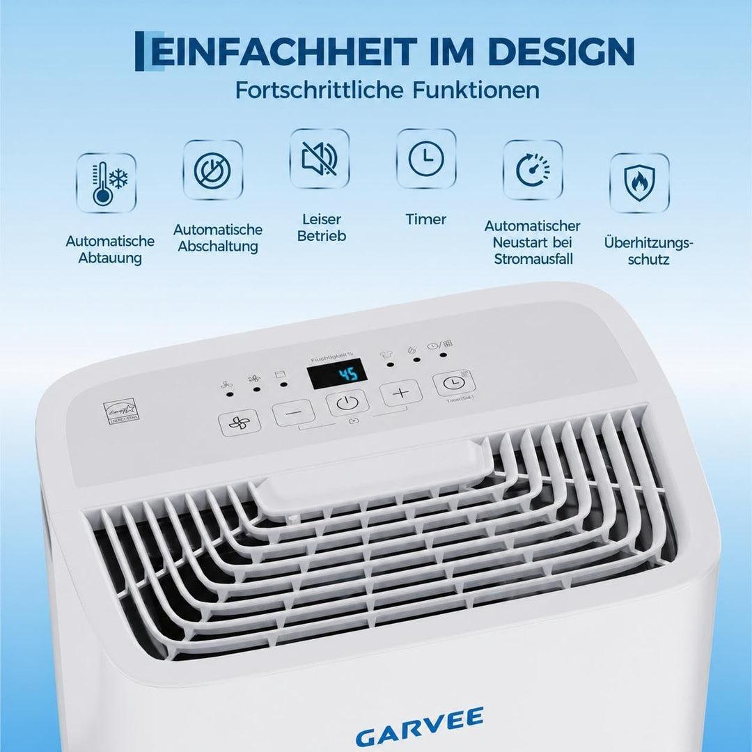 Leiser 20L/Tag Luftentfeuchter für bis zu 280m², Digitalanzeige, Dauerentwässerung, Schimmelschutz,
