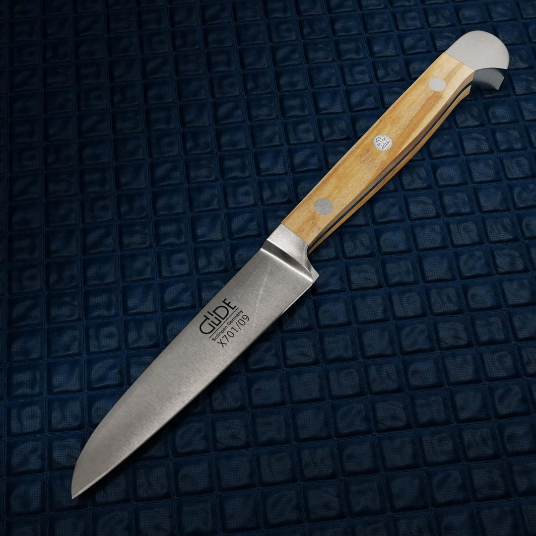 GÜDE Solingen - Gemüsemesser geschmiedet, 9 cm, Olivenholz, ALPHA OLIVE, Doppelkropf, Handmade Germa