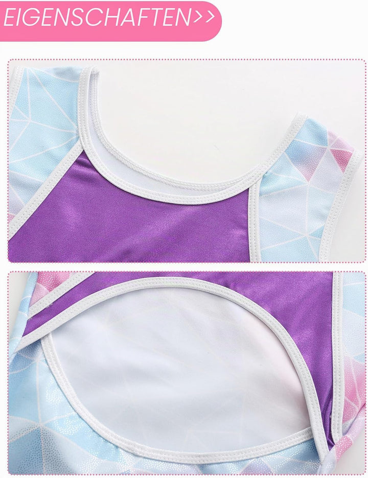 SEAUR Mädchen Turnanzug Turnshorts Haarband Set Kinder Turnen Trikot Shorts Gymnastik Ärmellos/Langa