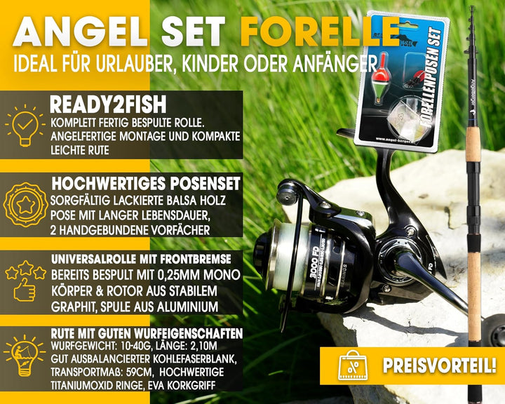 Angel-Berger Tele Angelset Rute Rolle mit Zubehör Angelset Forelle