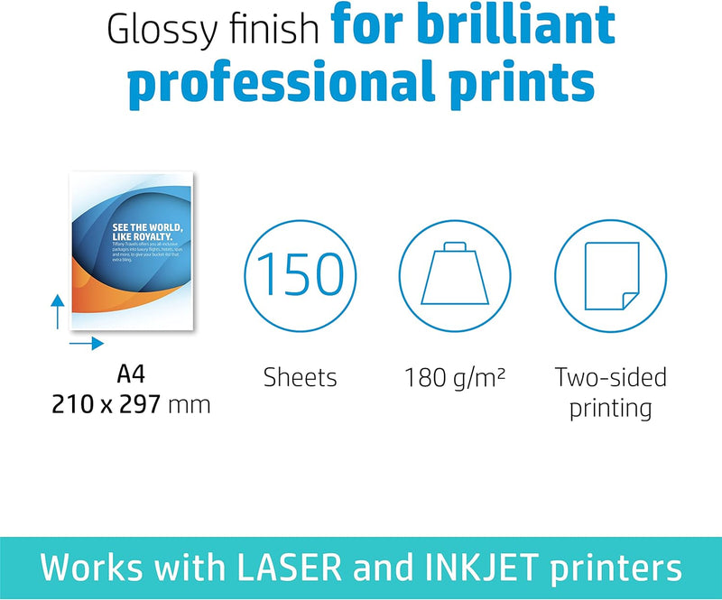 HP InkJet, PageWide und Laser Professional Business Papier (A4, 150 Blatt, glänzend 180 g/m²) glänze