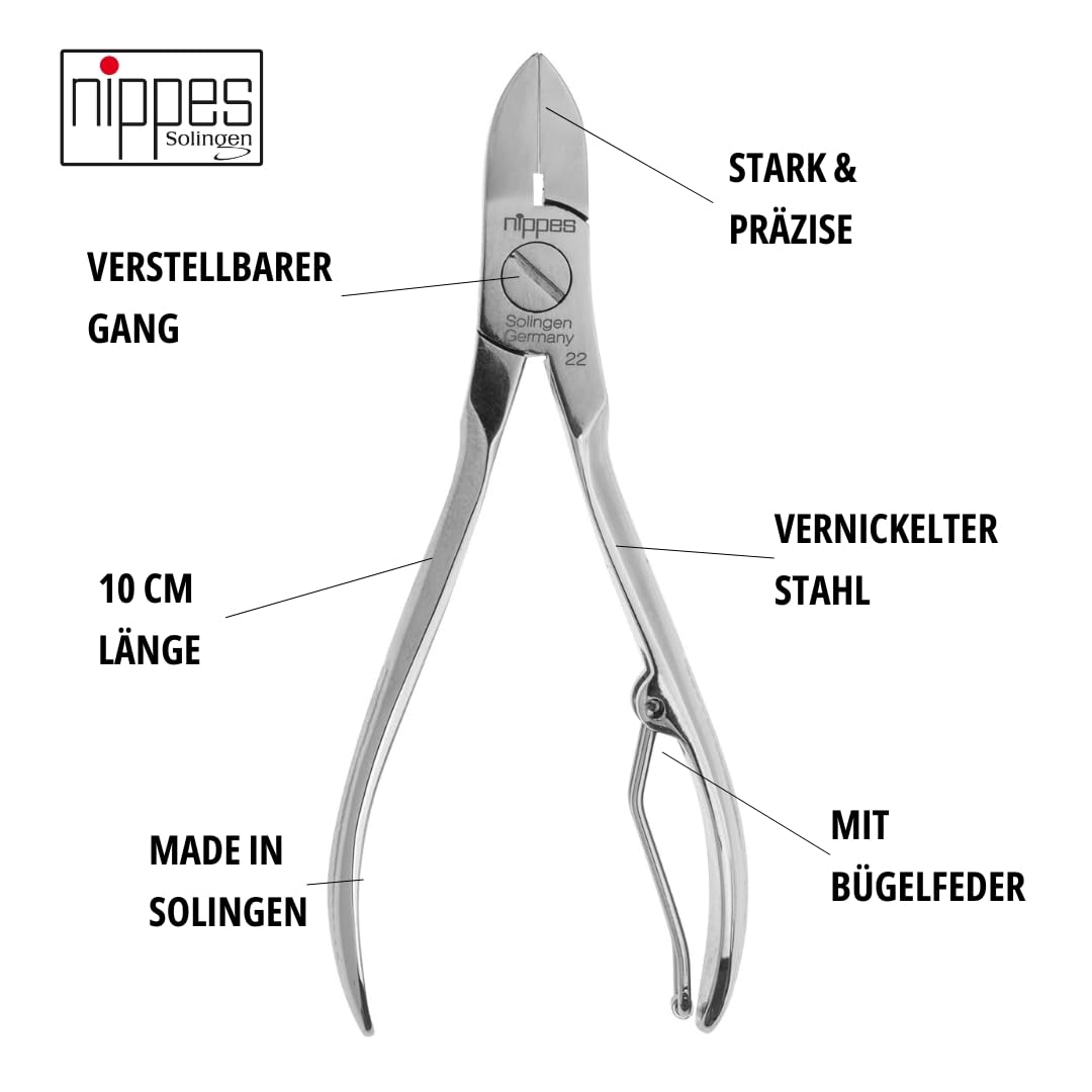 nippes Solingen Nagelzange für starke Fussnägel, 10 cm, Vernickelter Stahl, Profi Nagelzange für die