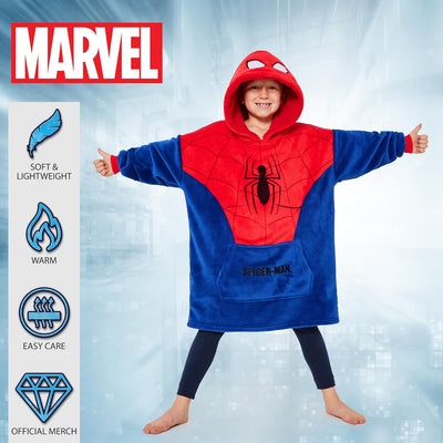 Marvel Spiderman Hoodie Decke Kinder Jungen Übergrösse Kuscheldecke mit Ärmeln, Warm Fleece Kapuzenp