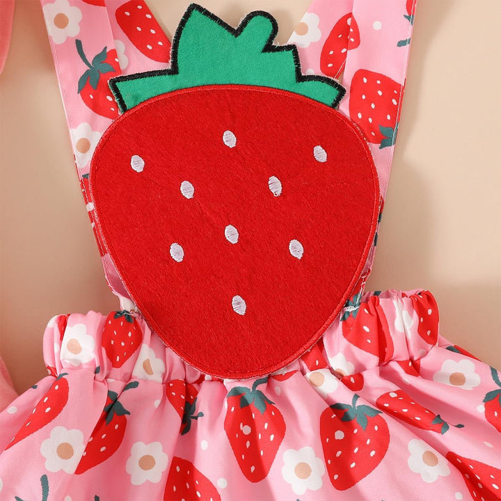 Neugeborenes Baby Mädchen Röcke Sets Kurzarm Rüschen Top + Bedrucktes Overalls Hosenträger Kleid + S