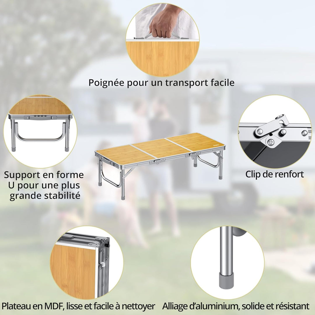 Anbte Campingtisch Klapptisch 87x40x26cm(LxBxH) mit Dicker Aluminium Rahmen Niedriger Picknicktisch