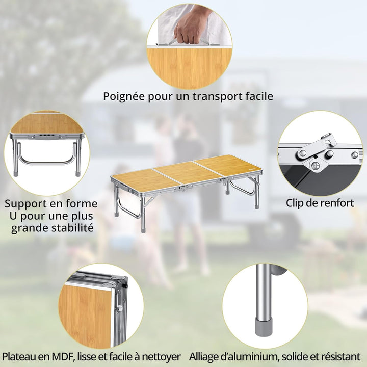 Anbte Campingtisch Klapptisch 87x40x26cm(LxBxH) mit Dicker Aluminium Rahmen Niedriger Picknicktisch