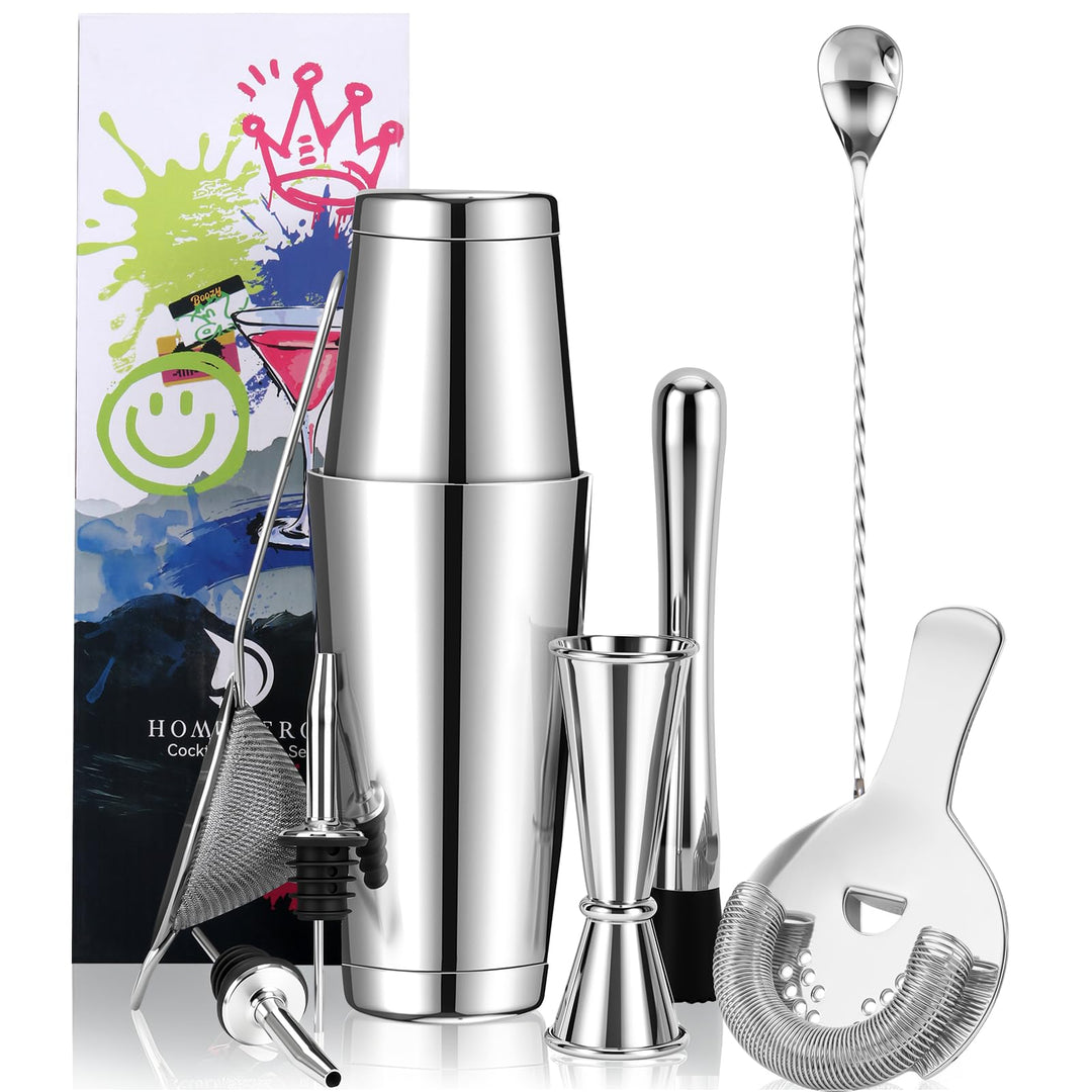 Cocktail Set, 18/10 Edelstahl, Zeitloses Cocktail Shaker Set in Premium-Qualität aus 550ml&850ml Bos