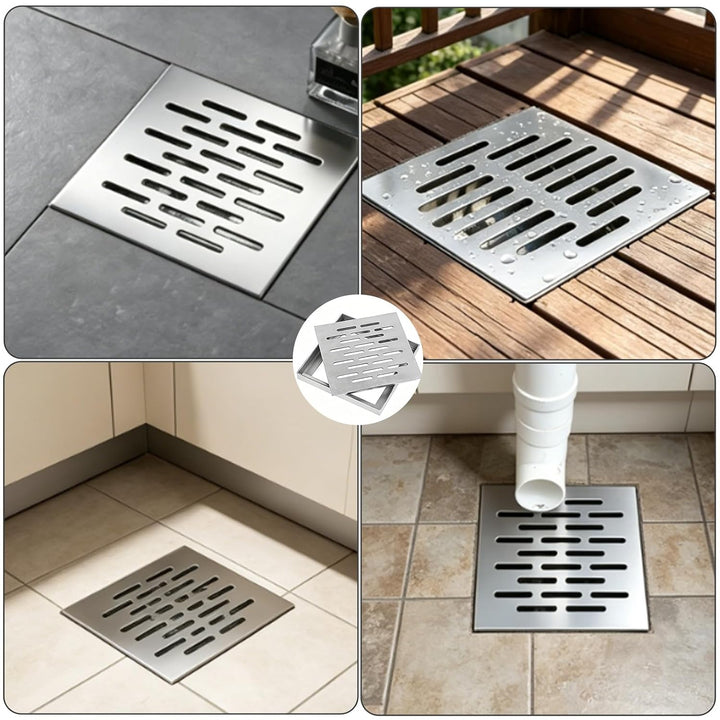 Bodenablauf Edelstahl 150x150x20MM, Abflussgitter Bodenablauf Keller, Ablaufgitter mit Geruchsversch