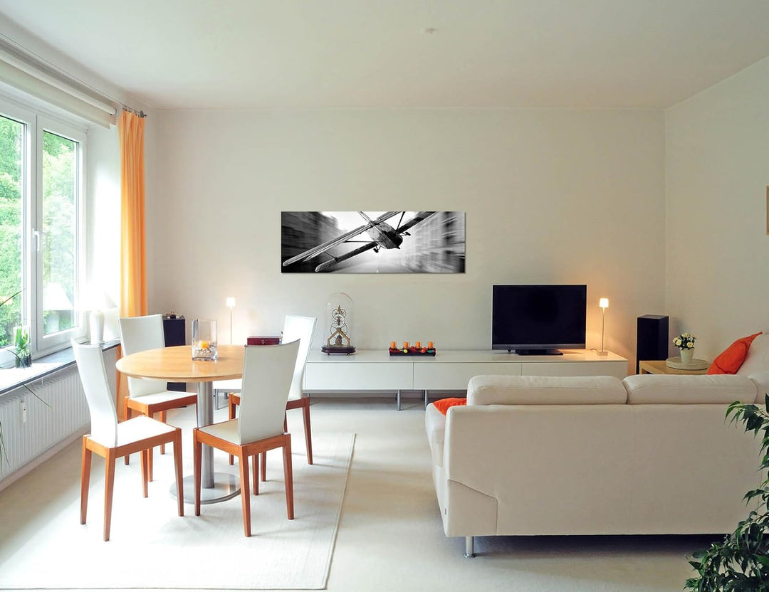 Paul Sinus Art Panoramabild auf Leinwand und Keilrahmen 120x40cm Strasse Stadt Segelflieger schwarz/