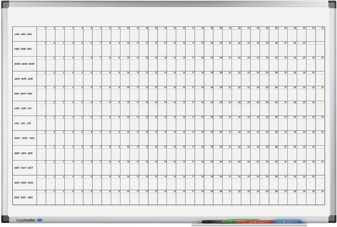 Legamaster 7-411000 Premium Jahresplaner, UV-gehärtetes Whiteboard, horizontale Jahresübersicht, 90