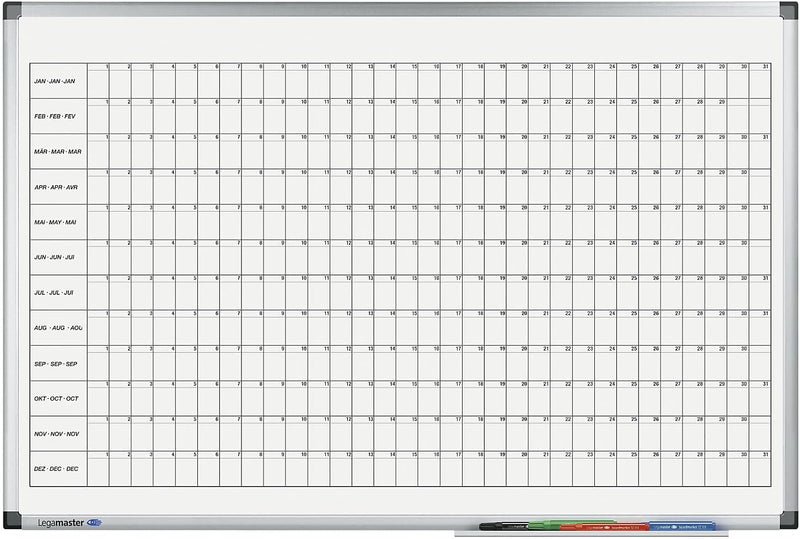 Legamaster 7-411000 Premium Jahresplaner, UV-gehärtetes Whiteboard, horizontale Jahresübersicht, 90