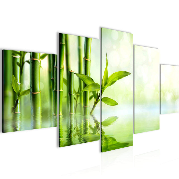 Runa Art Wandbilder Bambus 5 Teilig Bild auf Vlies Leinwand Deko Wohnzimmer Feng Shui Grün 024152a 1