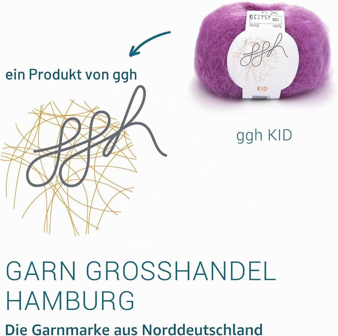 ggh Kid Box - 6 Knäuel Strickwolle aus Kid Mohair - Farbe 128 - Zyklam, 128 - Zyklam