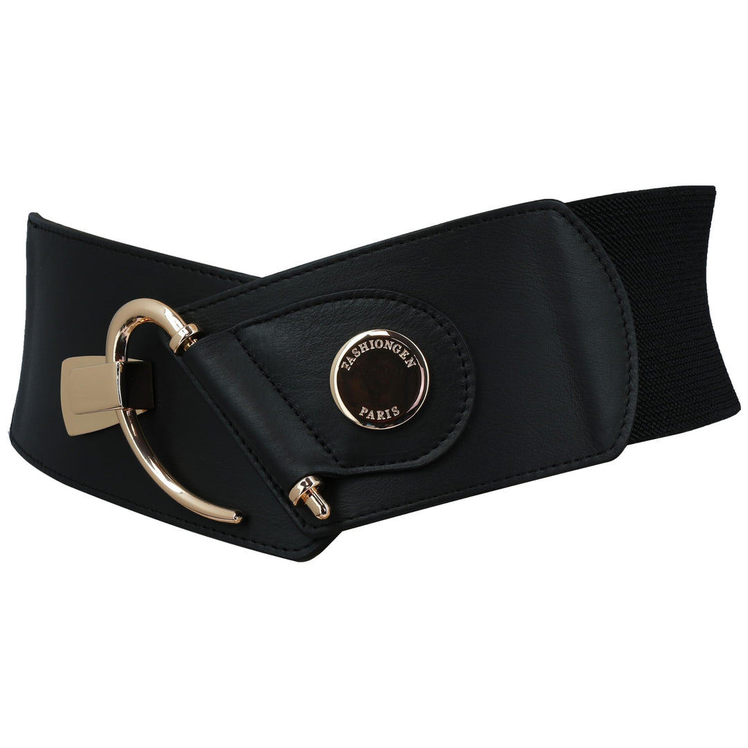 FASHIONGEN - Elastischer Damengürtel aus Rindsleder, DARLENE Schwarz (Goldenschnalle) XS, Schwarz (G