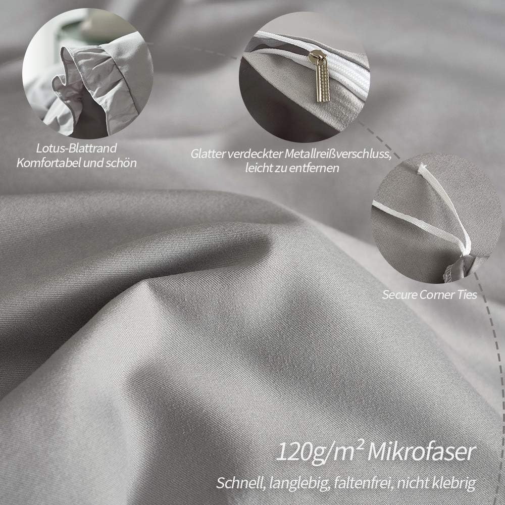 Lanqinglv 2er Pack Kissenbezug Kissenbezüge 40 x 80 cm Grau mit Rüschen Uni Weiche Mikrofaser Kopfki