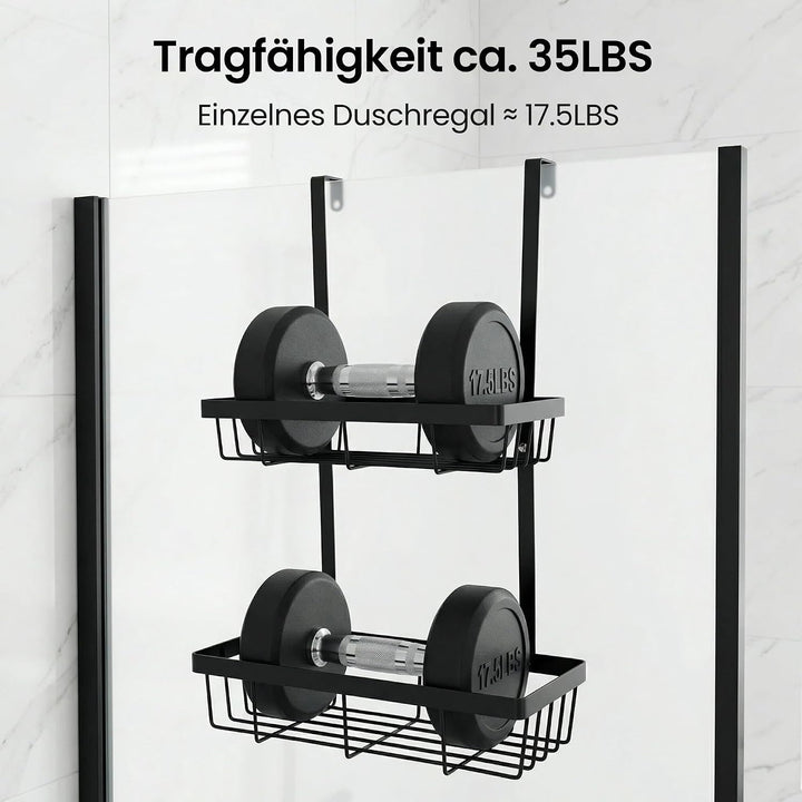 Duschablage zum Hängen Schwarz, Duschregal Ohne Bohren für Badezimmer Organizer Hängeregal mit 2 Dus