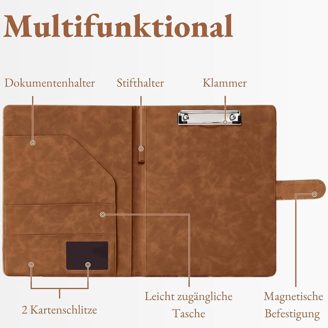 Mymazn Klemmbrett A4 mit Deckel, Mappe A4 Schreibmappe Klemmbrettmappe, PU-Leder Konferenzmappe mit