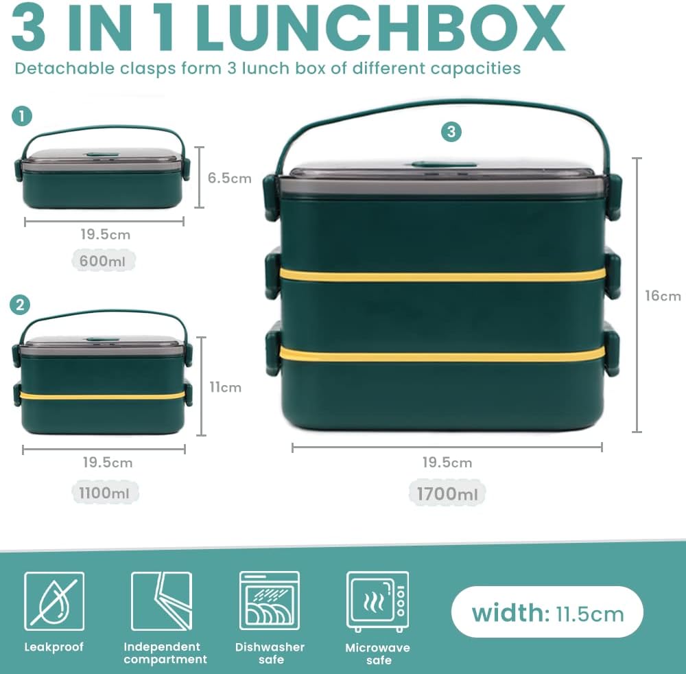 Bugucat Lunchbox Edelstahl 1700ML,Bento Box Brotdose Auslaufsicher Luftdichte Brotzeitbox mit Fächer