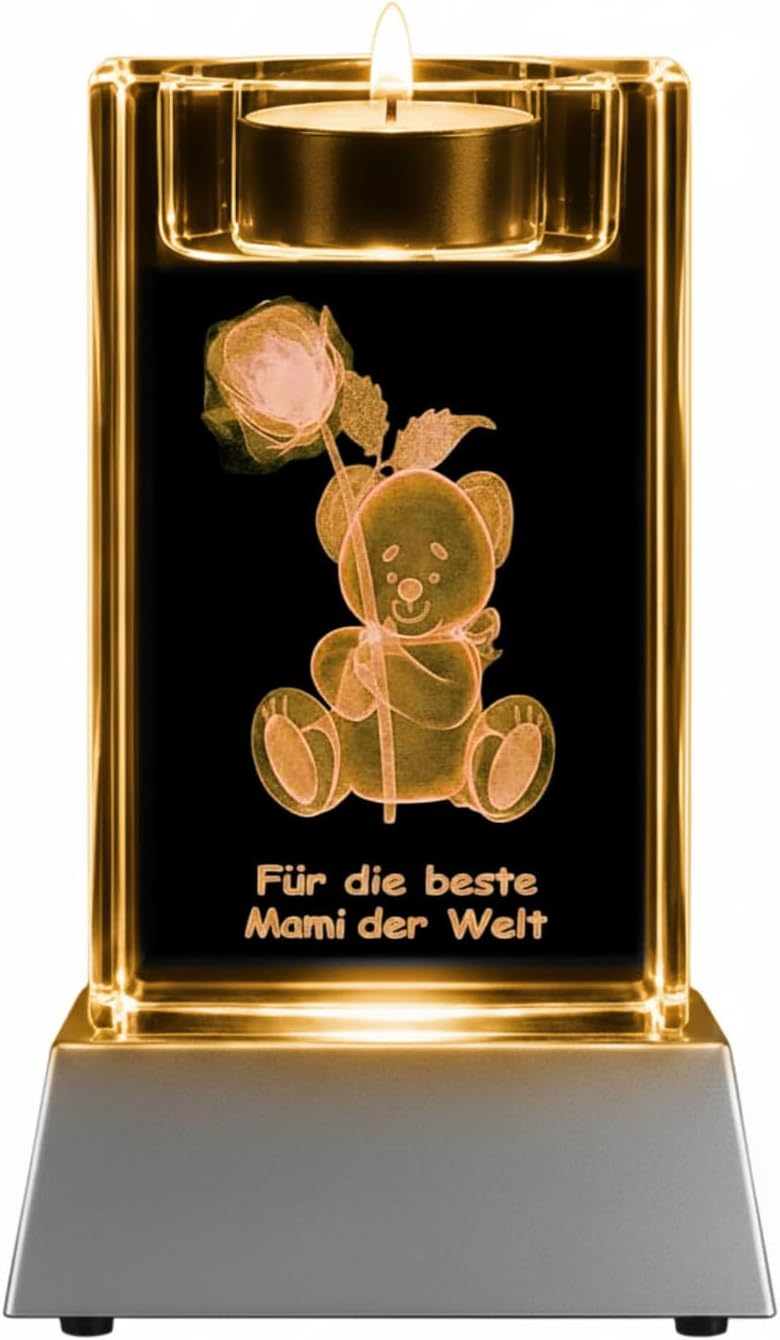 Kaltner Präsente Stimmungslicht - EIN ganz besonderes Geschenk: LED Kerze/Kristall Glasblock / 3D-La