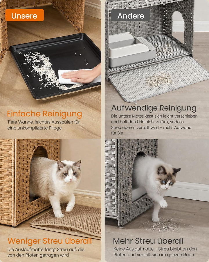 Feandrea Katzenklo-Schrank, Katzenhaus in Rattan-Optik, Katzenschrank handgeflochten, mit Katzenstre