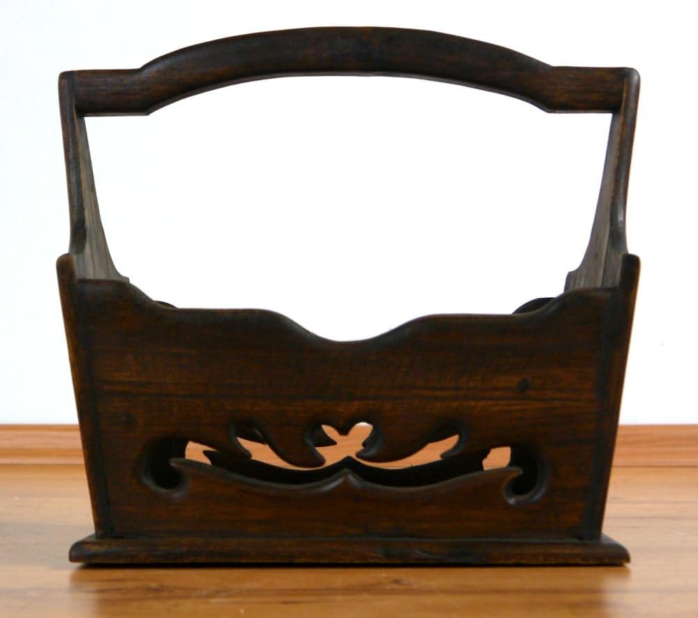 livasia Holzkorb, Aufbewahrungskorb, Zeitungskorb, Präsentkorb, Blumenkorb, Dekokorb (Korb mit Herz)