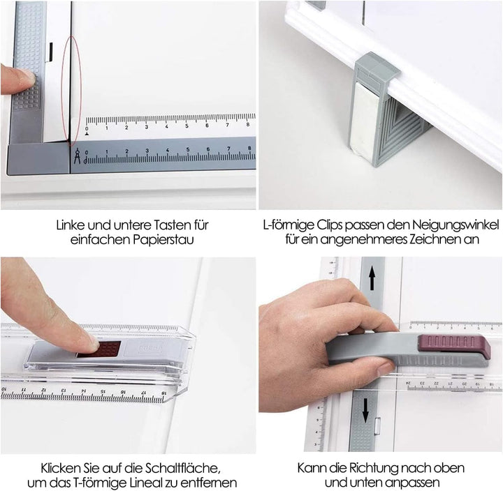 Ecliptix A3 Zeichenbrett Professioneller, DIN A3 Zeichenplatte mit Parallel-Zeichenschiene &amp; Schnell