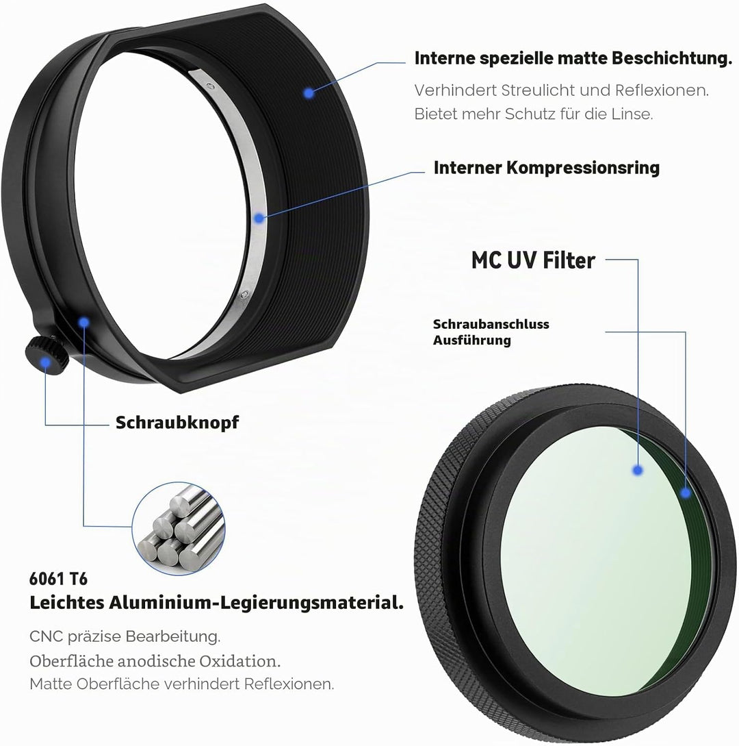 Haoge Gegenlichtblende aus Metall, quadratisch, mit MC UV-Schutzfilter für Fujifilm X100 Serie X100V