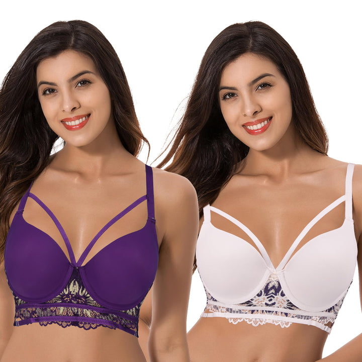 Curve Muse Damen Leicht gepolstert in Übergrösse Vollständige Abdeckung Bügel Spitzen-BH-2PK 70E Lil