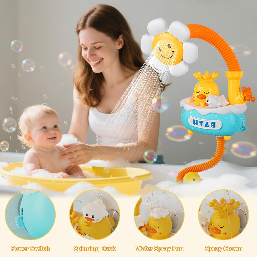 Qingning Badespielzeug mit Sonnenblume 360°Drehbarer Duschkopf ab 1-4 Jahre | Badewannenspielzeug, E