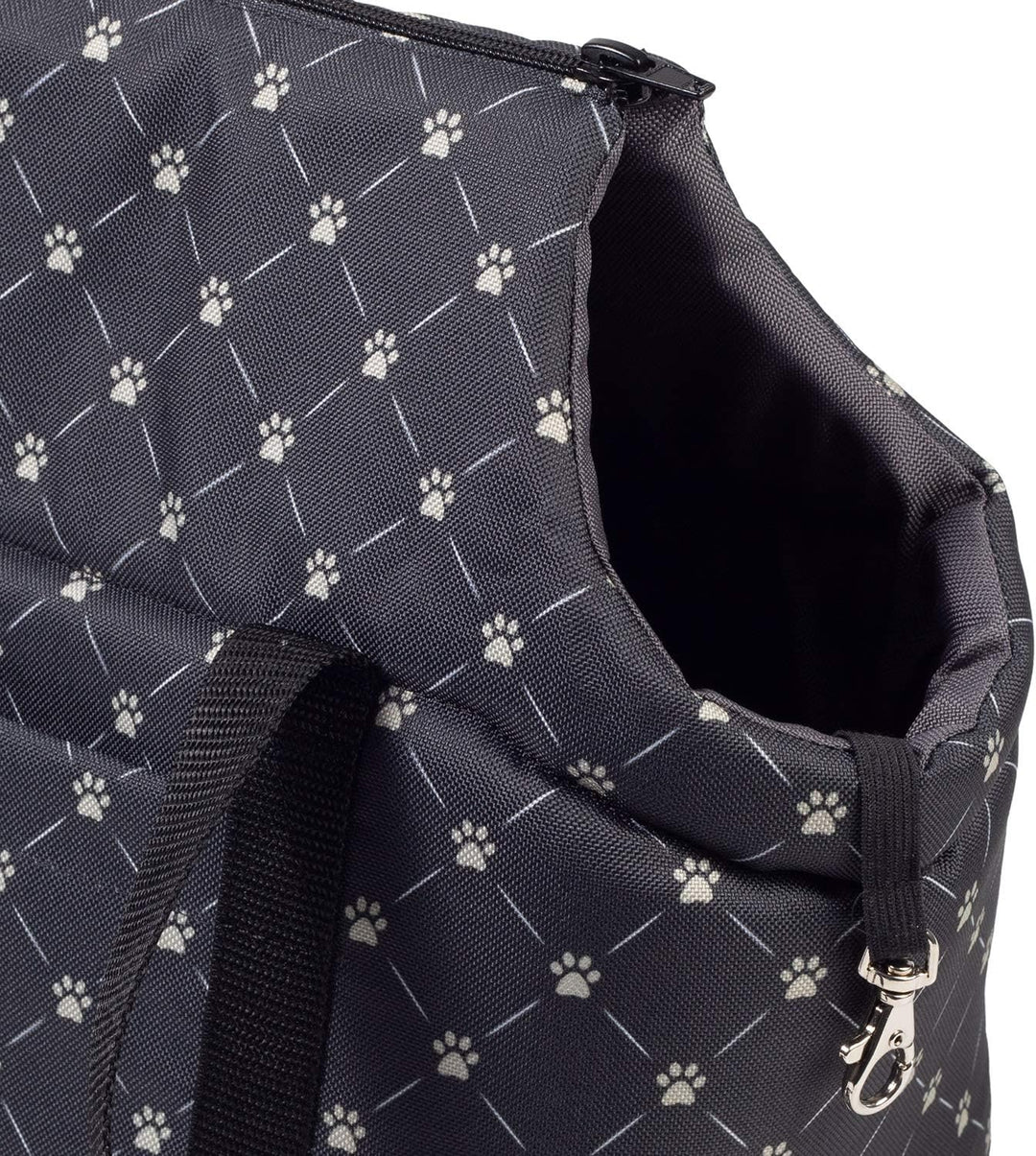 Hundetasche, Welpentasche - Schwarz/Muster: Pfoten, XS bis 3 kg - Tragetasche für kleinen und mittle