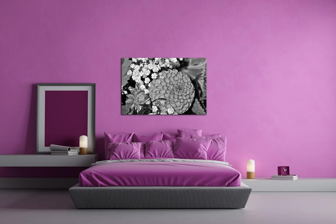 deyoli farbenfroher Blumenstrauss Format: 80x60 als Leinwand, Effekt: Schwarz&Weiss, Motiv fertig ge