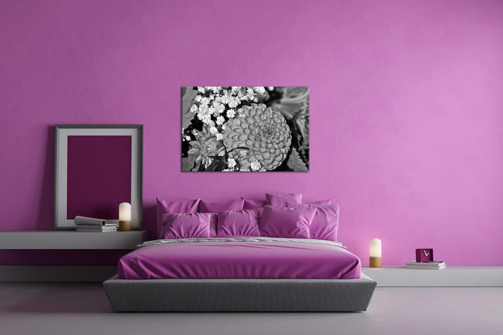 deyoli farbenfroher Blumenstrauss Format: 80x60 als Leinwand, Effekt: Schwarz&Weiss, Motiv fertig ge