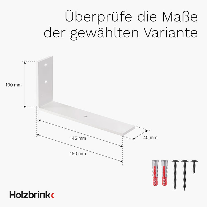 HOLZBRINK Regalträger Metall Regalhalter für Wandregal, Regalwinkel, weiss 150x100x40 mm, 4 Stück, H