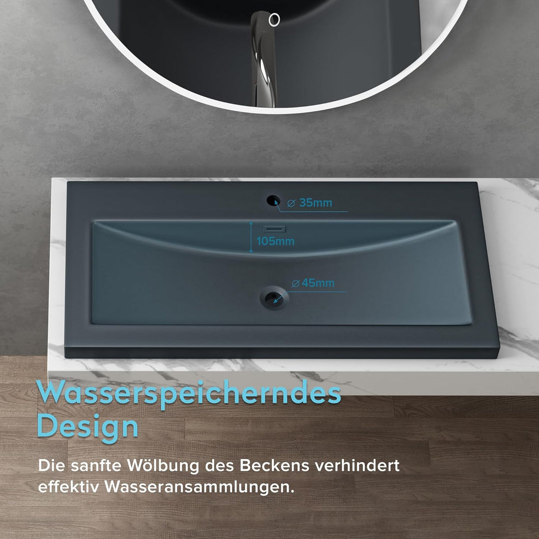 Design Waschbecken Colossum01, Matt Anthrazit aus Gussmarmor, Waschtisch, Waschplatz, Einbauwaschbec