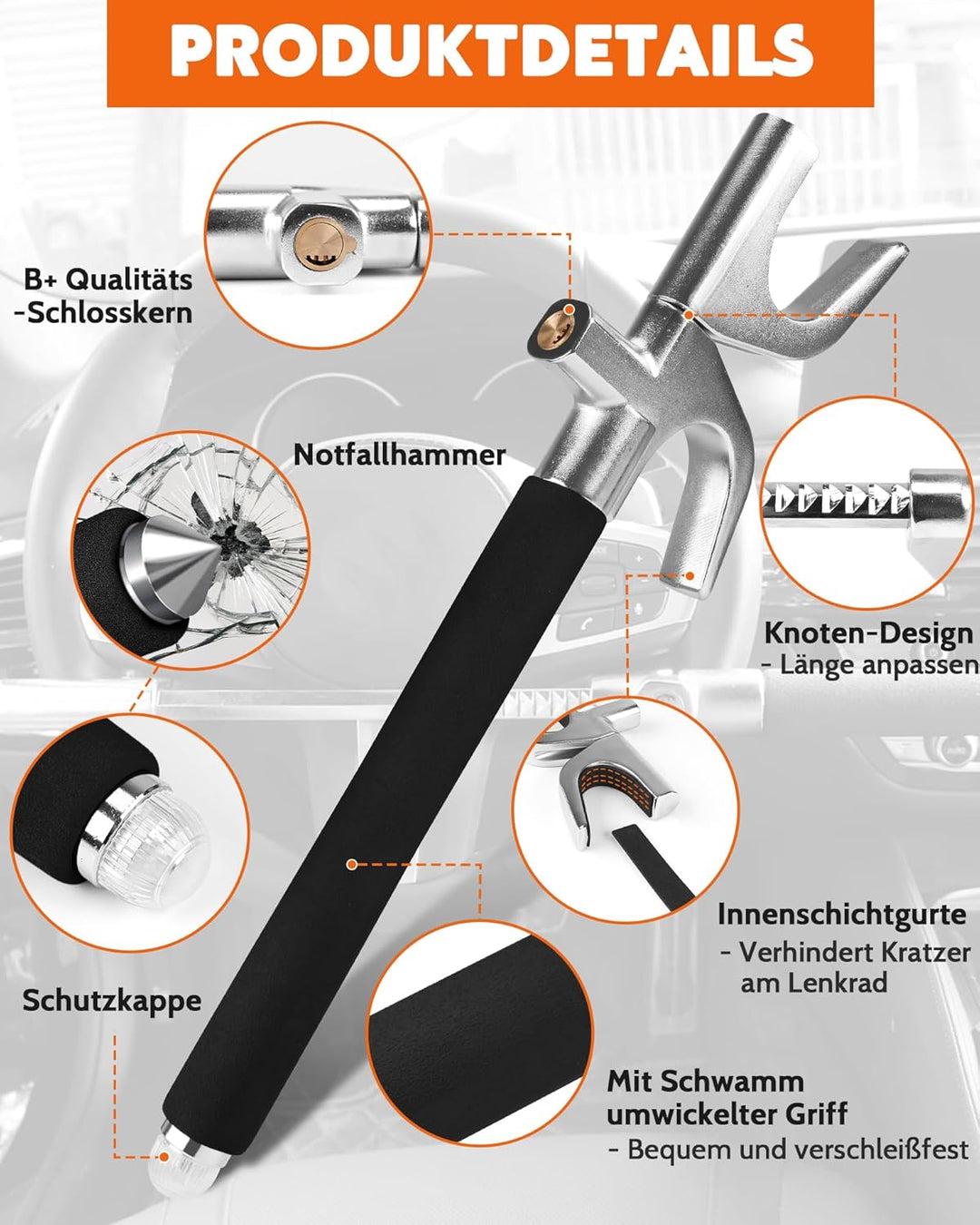 Tevlaphee Lenkradkralle, Lenkradschloss für Auto, Auto Diebstahlsicherung, Lenkradsperre Wohnmobil,
