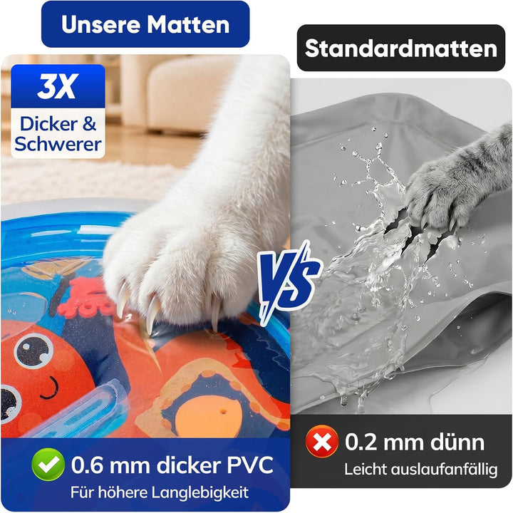 Supet Sensorische Wassermatte Katze mit schwimmenden Fischen und 2 Spielbällen, Verdickte Kühlmatte