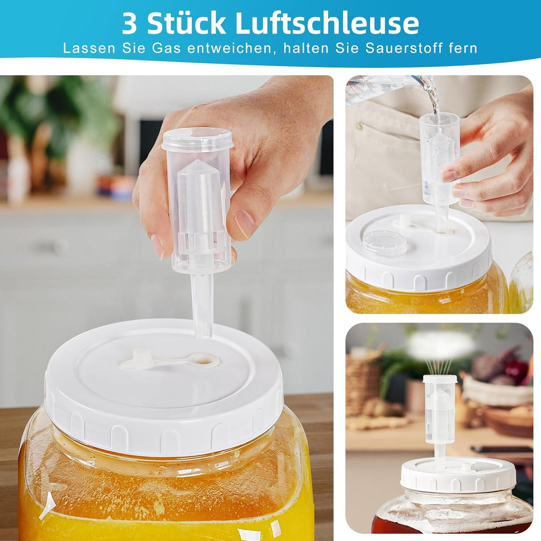 2 Stück Gross Fermentierglas mit Luftschleuse 5,7 Liter - Breiter Mund Fermentiergläser mit Gärventi